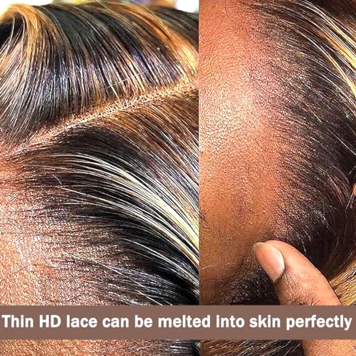 24 inch Ombre Highlight 13x6 Deep Wave Lace Front Wigs Human Hair 200% Density Honey Blonde 4/27 Curly Human Hair Wigs HD Lace Front Glueless Wigs Pre Plucked with Baby Hair Deep Wave Wig
