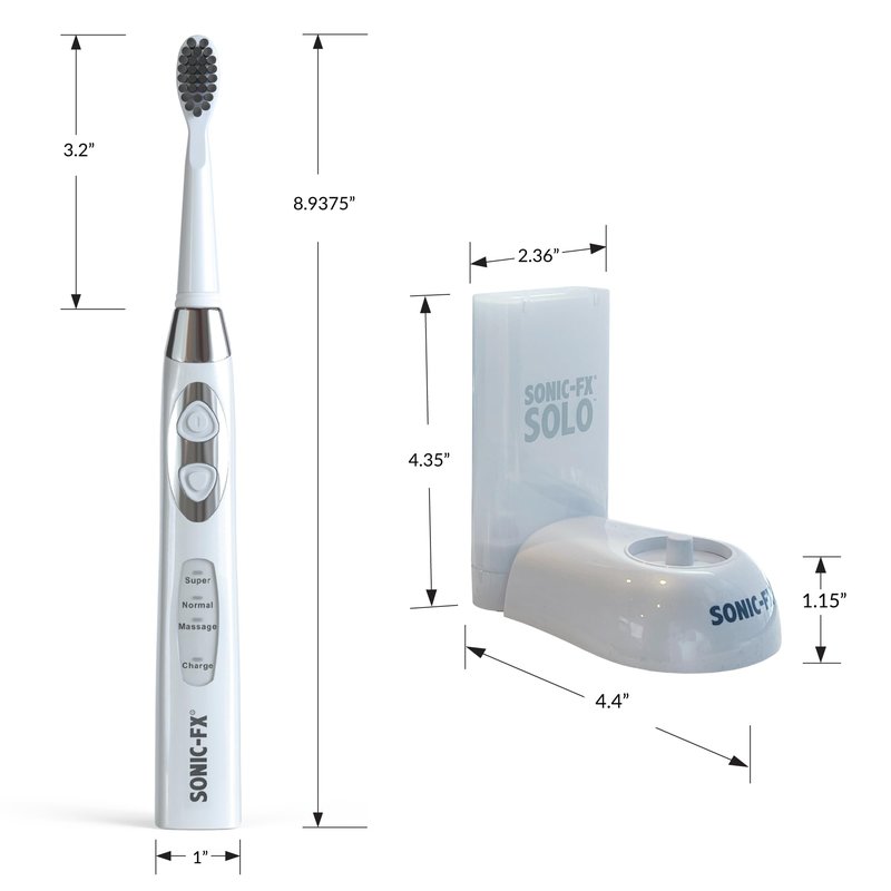 Sonic-FX Solo Electric Toothbrush w/ 10 Brush Heads + 1 Interdental, Charcoal Bristles, Rechargeable, Charging/Storage Base, 3 Brush Modes, Smart Timer, 2 Months Use on Full Charge, Black Color