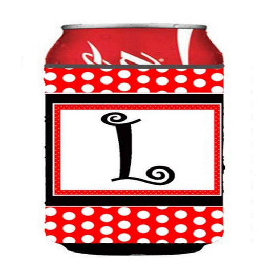 Caroline's Treasures CJ1012-LCC Letter L Initial - Red Black Polka Dots Can or Bottle Hugger Cooler Washable Drink Sleeve Collapsible Beverage Insulated Holder, Can Hugger, Multicolor