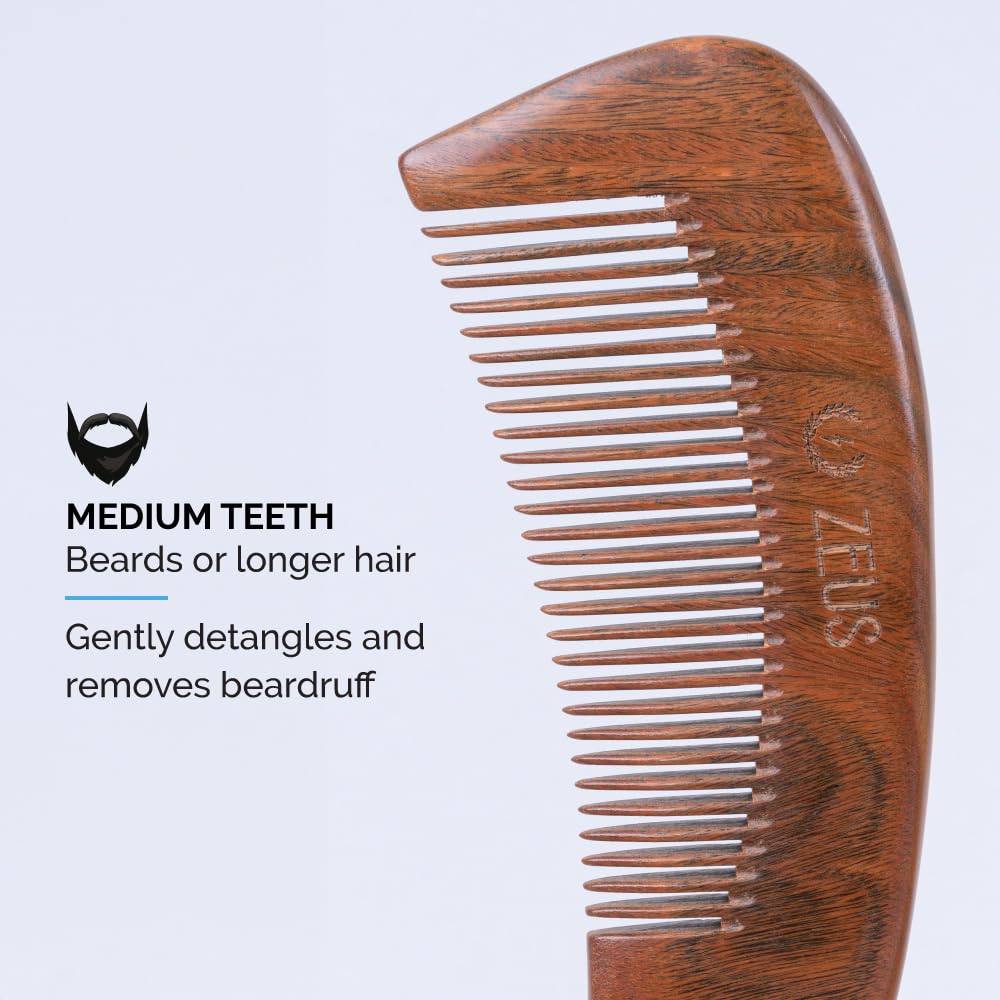 Curved Sandalwood Beard Comb - Premium Grooming Essential for Men | Gift Box Included