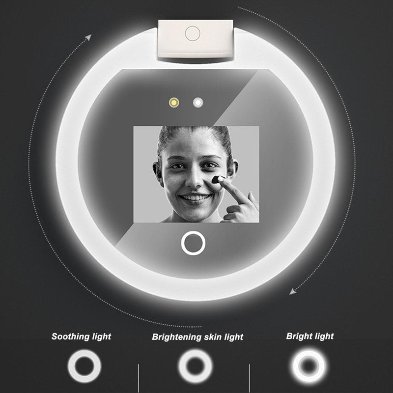 Mirror Sunscreen Testing Camera with Adjustable Brightness, 2X Magnification Travel Makeup Mirror, 3.5in Pocket Size L