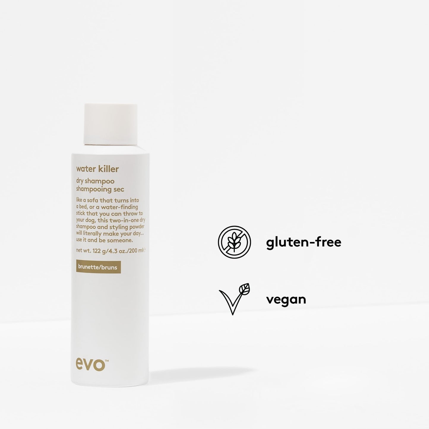 EVO Water Killer Dry Shampoo Brunette - Full Size 2-In-1 Dry Shampoo & Styling Spray, Refresh Hair, Replace Excess Oil with Volume & Texture - 4.3oz