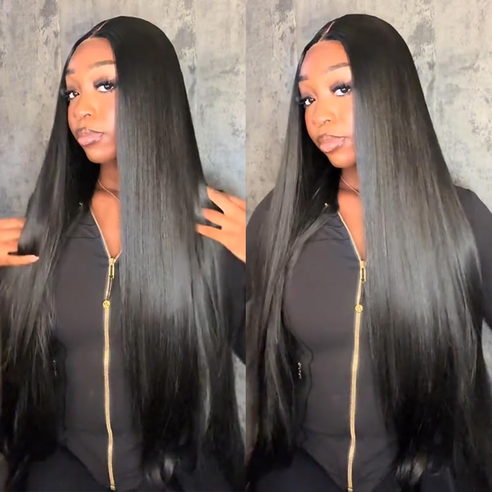 Style Icon 38" Super Long Straight Wigs Lace Front Wigs 6" Deeper Middle Part Wig Black Synthetic Wig (38", 1B)