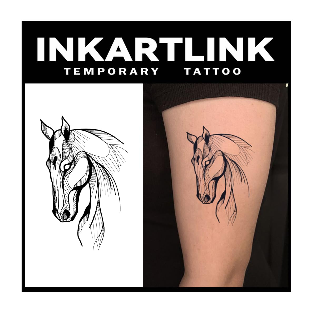INKARTLINK Tattoo Tech, 2 Sheets Medium Semi Permanent Tattoo, Adult Art Design Temporary Tattoos, Lasts 1-2 Weeks, Waterproof, Realistic Look, No Adhesive, No Reflection (White Horse Design)