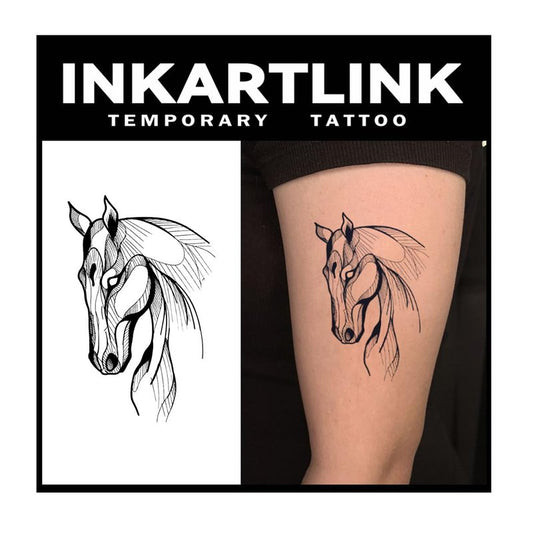 INKARTLINK Tattoo Tech, 2 Sheets Medium Semi Permanent Tattoo, Adult Art Design Temporary Tattoos, Lasts 1-2 Weeks, Waterproof, Realistic Look, No Adhesive, No Reflection (White Horse Design)