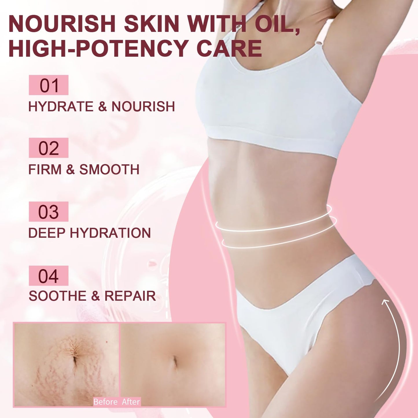 FloraDew+ Mythic Body Firming Oil for Women, Citrus Scented Moisturizing Body Oil, 4 FL OZ Vitamin E Skin Care Oil, Lightweight Fast Absorbing Daily Body Oil for Dry Skin