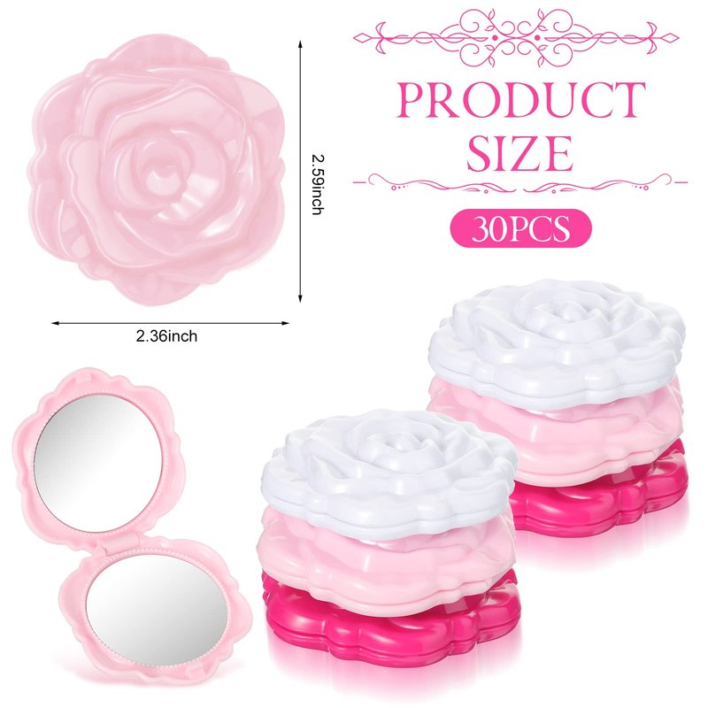 Geelin 30 Pcs Pink Rose Compact Mirrors Bulk Bridal Wedding Shower Party Favors Flower Foldable Makeup Mirror Handheld Pocket for Mothers Day Women Wedding Bridesmaid Guest Travel Tea Party Favor Gift