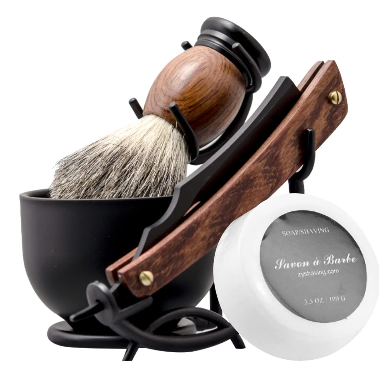 Grandslam Shaving Straight Razor Kit, Steel Cutthroat Straight Razor With Leather Strop, Shaving Brush, Stainless Steel Shaving Bowl and Stand, Shaving Soap, Gift for Men