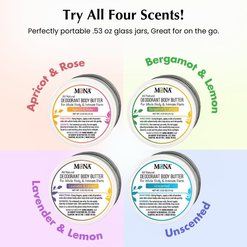 All Natural Whole Body Deodorant Cream - Aluminum & Baking Soda Free | Travel Size 4-Pack (0.53 Oz Each)