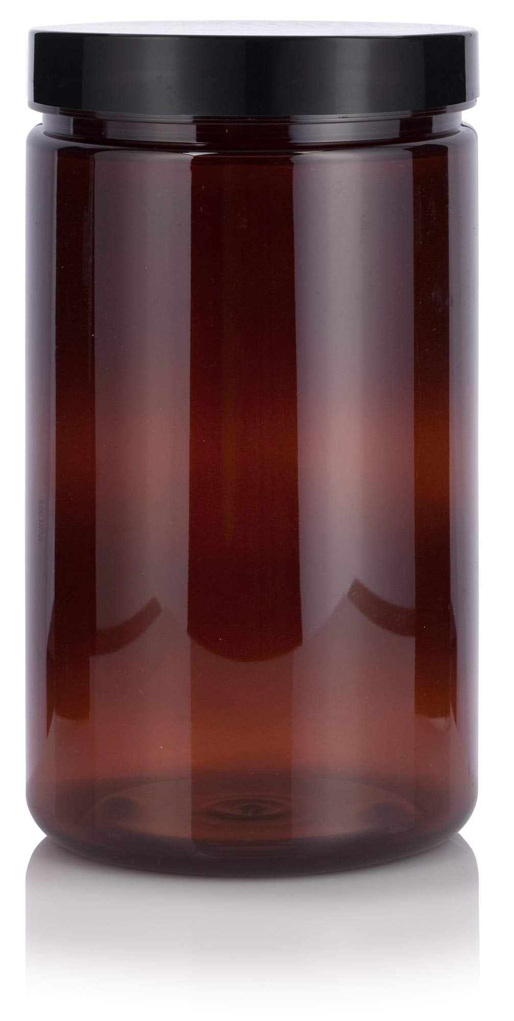 JUVITUS 32 oz Large Amber PET Plastic (BPA Free) Refillable Empty Jar with Black Smooth Foam Lined Lid (6 pack)