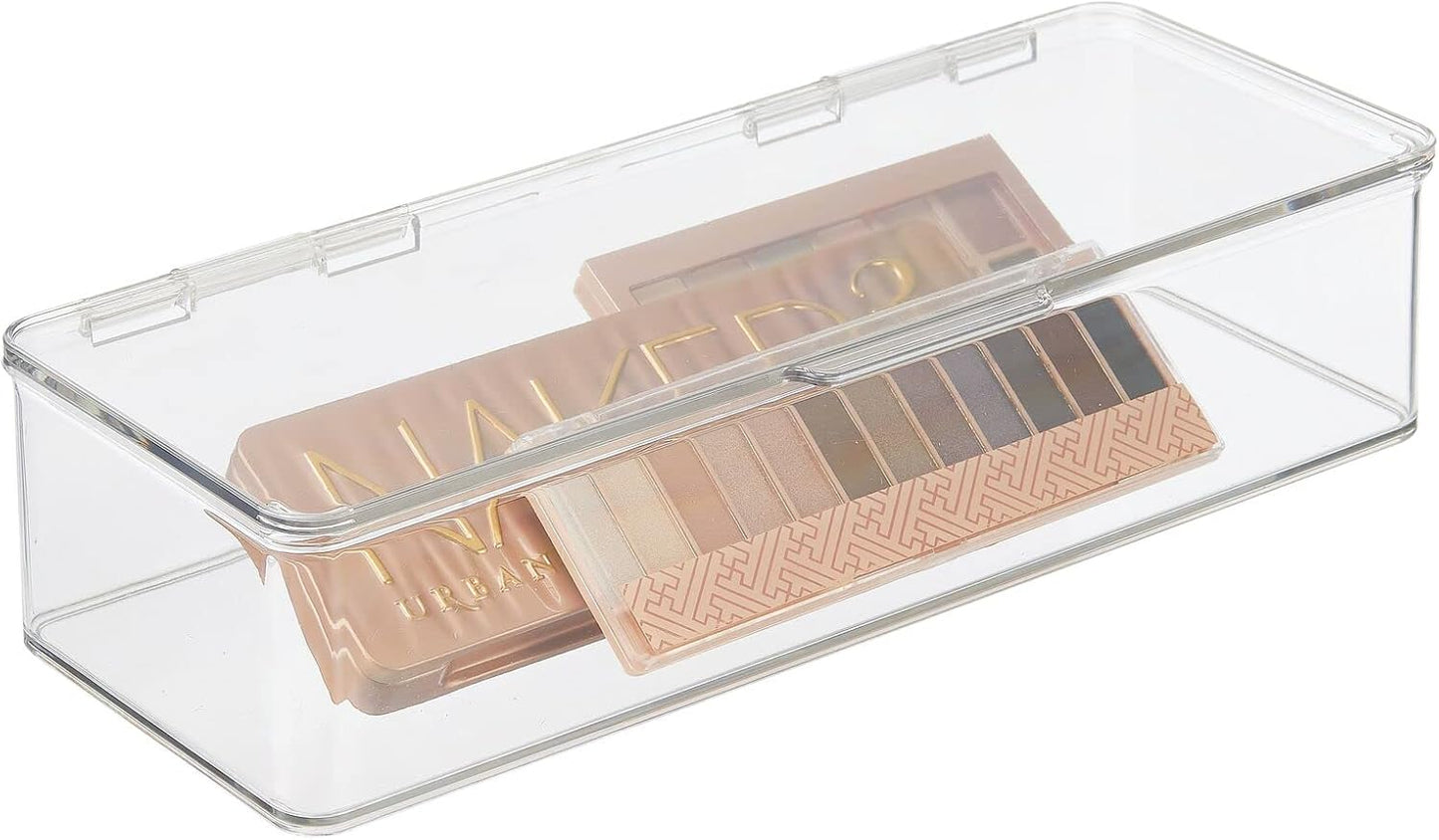 Makeup Storage Organizer Box - Stackable Clear Container for Vanity | Holds Blenders, Palettes & Brushes - 2 Pack