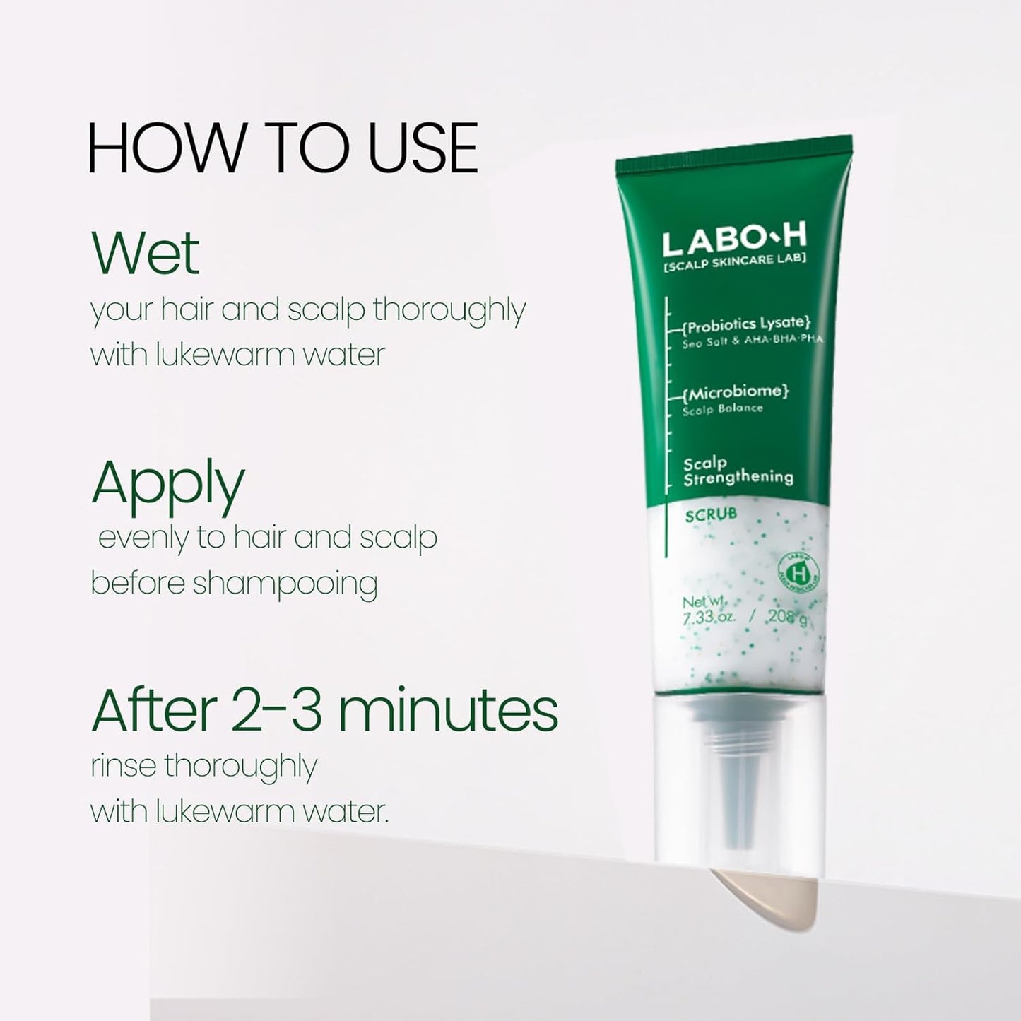 LABO.H Scalp Strengthening Scrub - Korean Clarifying Shampoo for Hair Growth | Vegan Rosemary & Sea Salt Exfoliator, 7.33 Fl Oz