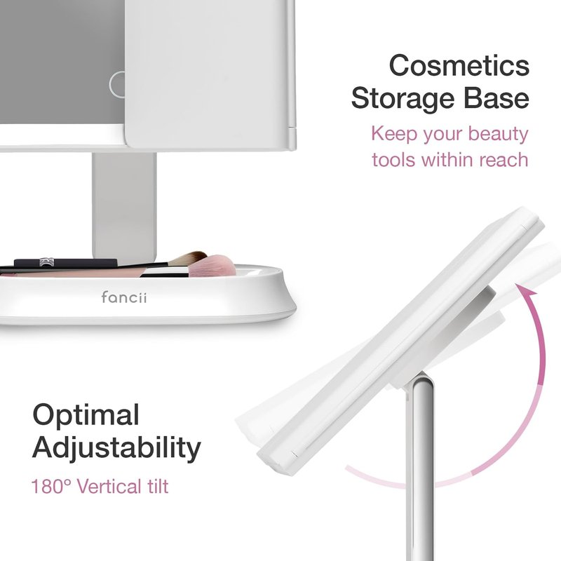 Fancii Makeup Mirror - Lighted Trifold Vanity Mirror with 5X & 7X Magnification | 40 Dimmable LED Lights, Touch Screen, White