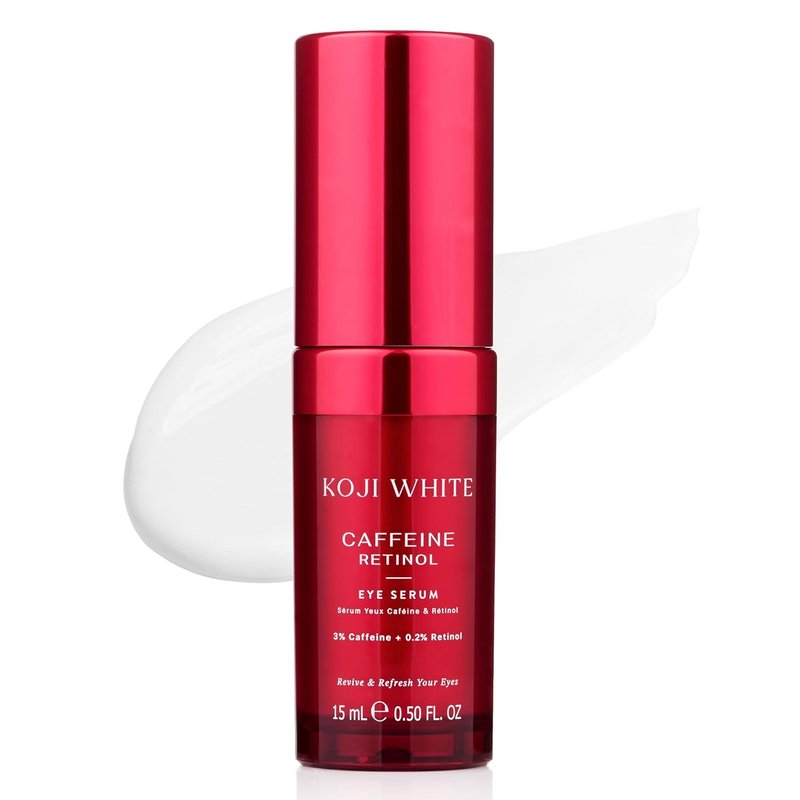 Koji White Caffeine Eye Serum - Reduce Puffiness & Dark Circles with Retinol, Peptides & Vitamin C | Fragrance-Free, Vegan, 0.50 Fl Oz