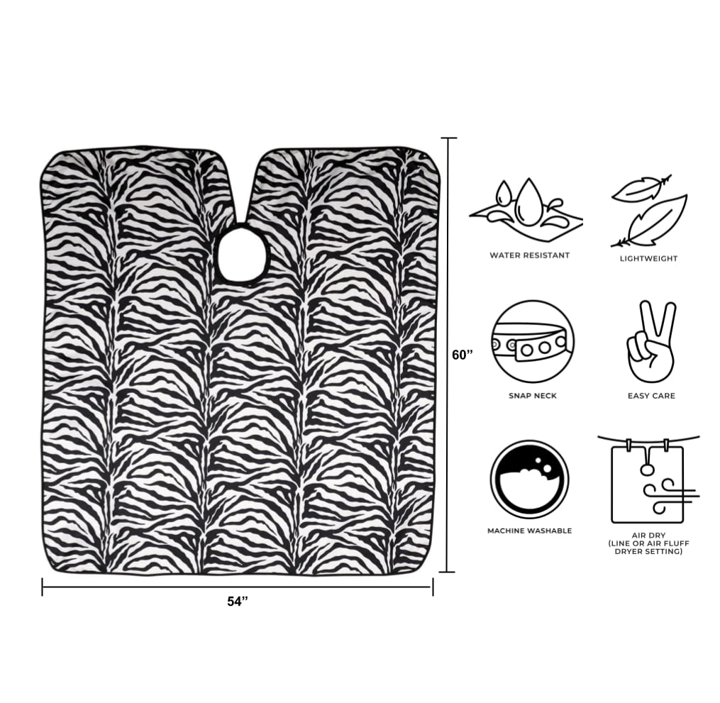 Cricket Zebra Hair Cutting Cape for Adults Professional Stylist Salon Barbershop Hairdresser Cape for Haircuts with Adjustable Snap Neck Closure