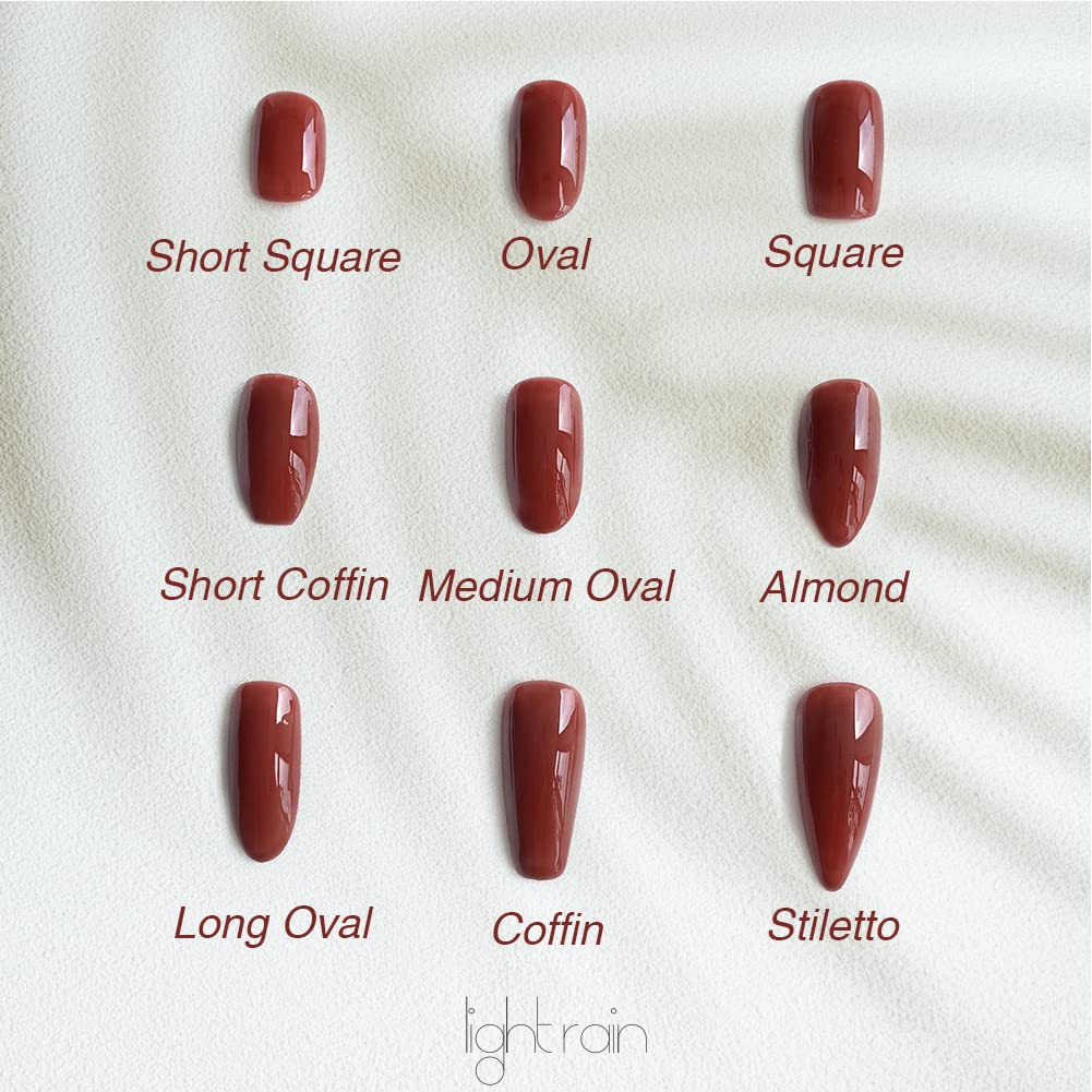 LIGHT RAIN Press on Nails Short - Sangria, 3D Luxury Reusable Seven Layers Gel UV Finish False Nails, Handmade Nail Art with Design by Licensed Manicurist, Short Square Shape, Medium Size