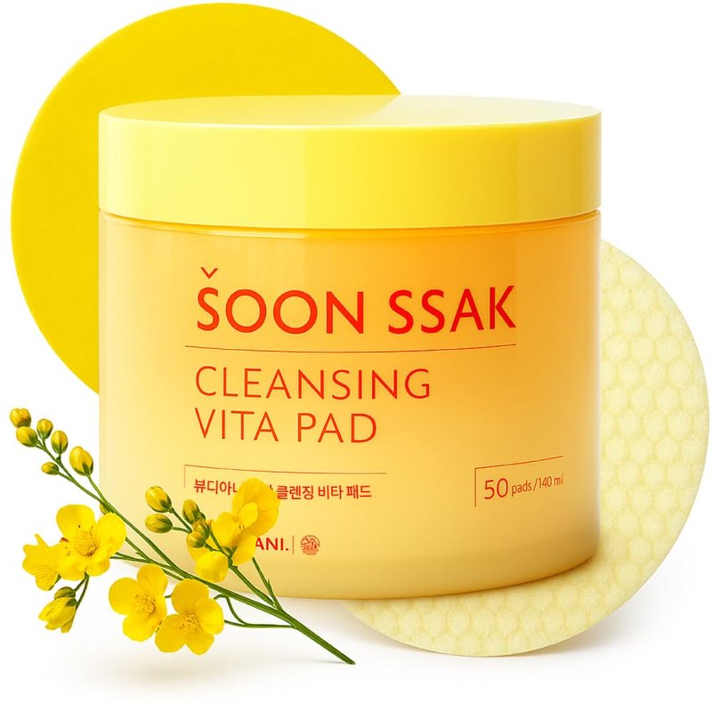 BEAUDIANI Soonssak Vitamin C Cleansing Pads – One-Swipe Makeup Remover, Low-pH 5.3, Dual-Texture Exfoliating Toner Pads, Hydrating Lyocell, Sensitive-Skin Friendly – 50 Count
