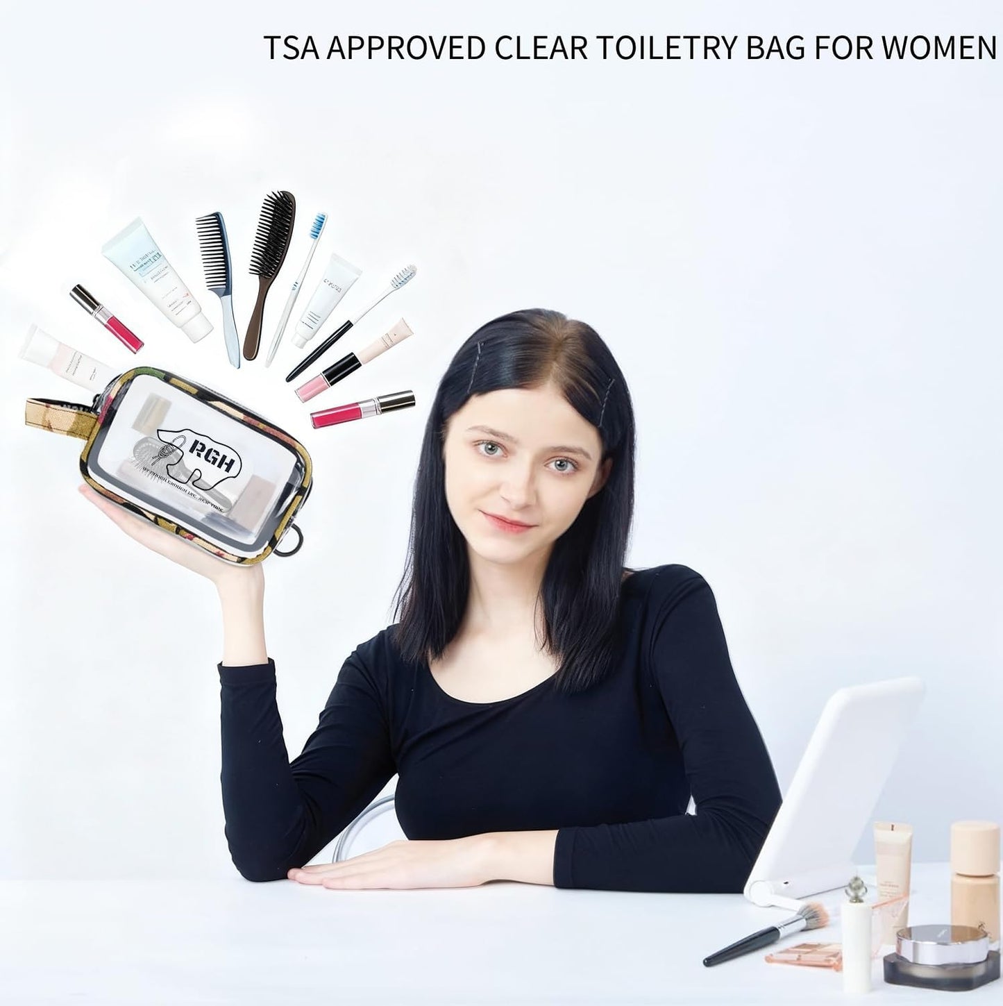 TSA Approved Clear Toiletry Bag for Travel | Durable Camo Organizer with 2 Compartments - Quart Size