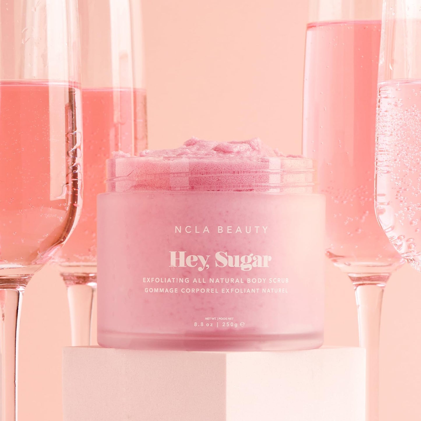 NCLA Beauty Hey Sugar All Natural Body Scrub - Moisturizing, Exfoliating Sugar Scrub - Shea, Cocoa, and Mango Butters - Pink Champagne - 8.8 oz