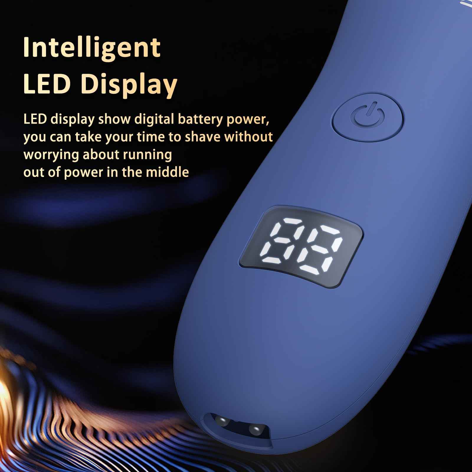 ENSSU Body Hair Trimmer for Men with Light, IPX7 Waterproof Ball Pubic Groin Hair Trimmer for Man with Ceramic Blade, Rechargeable Body Groomer for Men with Charing Dock,LED Display,Blue