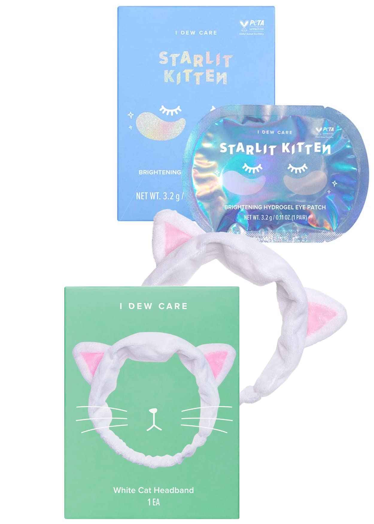 I DEW CARE Hydrogel Eye Patch - Starlit Kitten, 5 EA + Face Wash Headband - White Cat, 1 Count Bundle