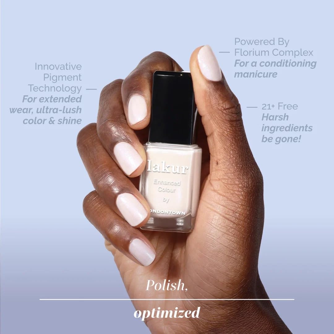 LONDONTOWN Lakur Nail Polish – White, Gray & Black Shades, Milk Bath, 0.4 Fl Oz, Long-Lasting, Streak-Free, Chip-Resistant | 21+ Free Non-Toxic Vegan Nail Color, Strengthens & Hydrates Nails