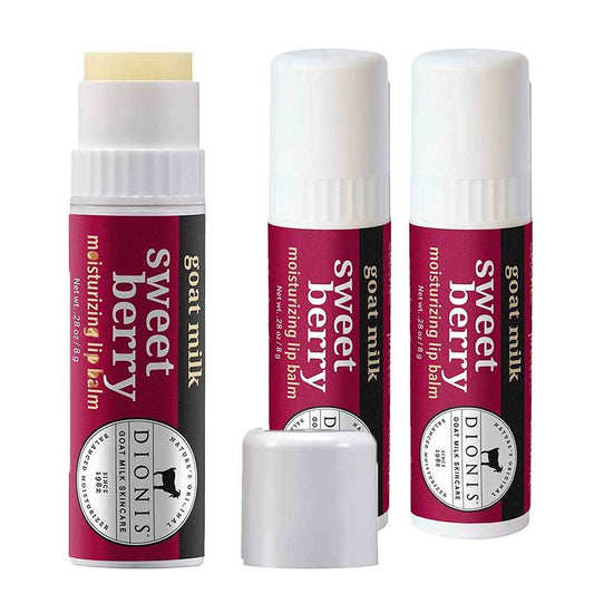 Dionis - Goat Milk Skincare Sweet Berry Scented Lip Balm 3 Piece Set (0.28 oz) - Made in the USA - Cruelty-free and Paraben-free