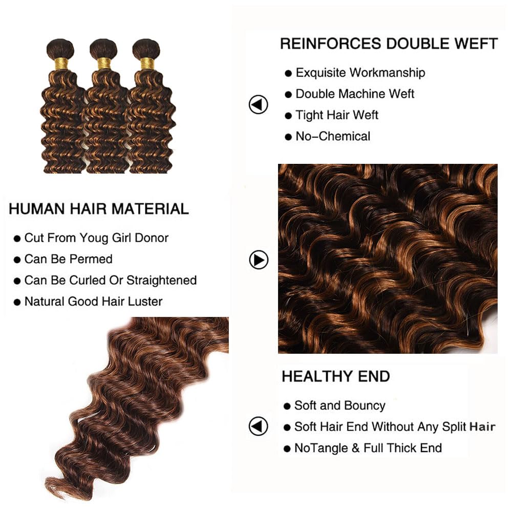 Highlight Bundles Human Hair Dark Brown Loose Deep Wave Bundles 12 14 16 Inch P430 Human Hair Bundle Brazilian Virgin Remy Hair Chocolate Brown Bundle 100g/Pc