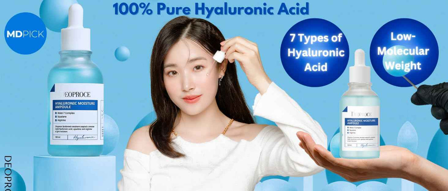 Deoproce Hyaluronic Moisture Intensive Ampoule Korean Skincare, 7 Types of Hyaluronic Acid, Moisturizing, Allantoin, Hydrates Dry Skin Korean Skincare 3.4 fl oz