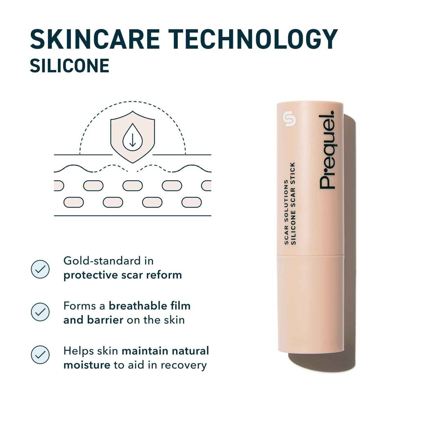 Prequel Skin Scar Solutions 60% Silicone Scar Stick. Thick Solid Velvety Film for Scars. Formula Infused with Centella Asiatica Extracts and Vitamin E. Soothing and Occlusive