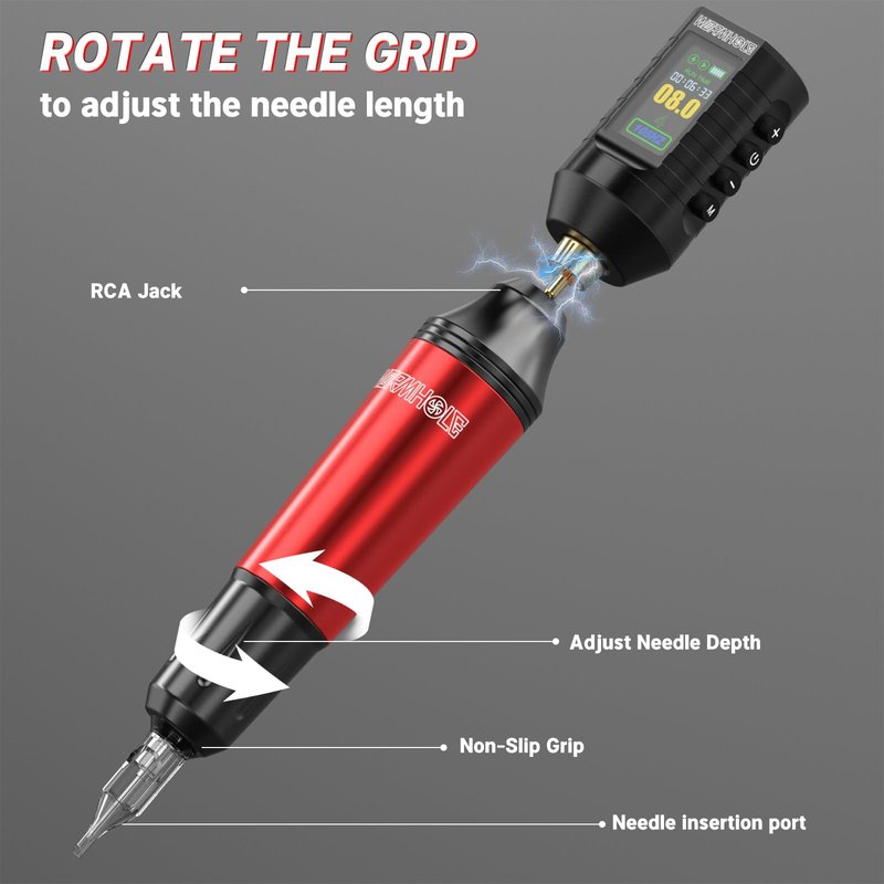 Wormhole Wireless Tattoo Practice Gun Kit with 1,800mAh Battery, 20PCS Tattoo Needles Wireless Tattoo Machine Kit Aluminum Alloy for Beginner and Tattooist WTK296
