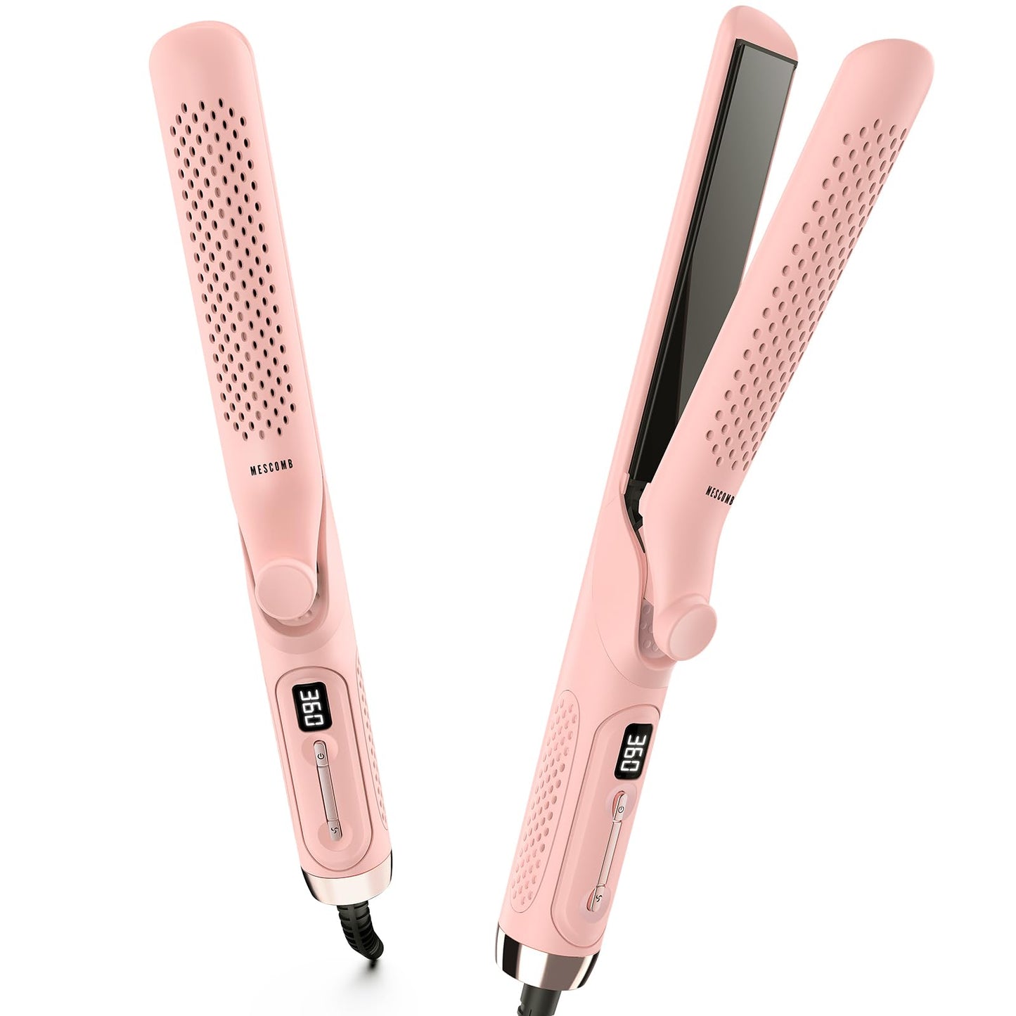 MESCOMB 360° Airflow Styler – 1 Inch 2-in-1 Hair Straightener & Curler with Vented Cool Air for Style Locking, Extra Long Flat Iron, Dual Voltage for European Travel
