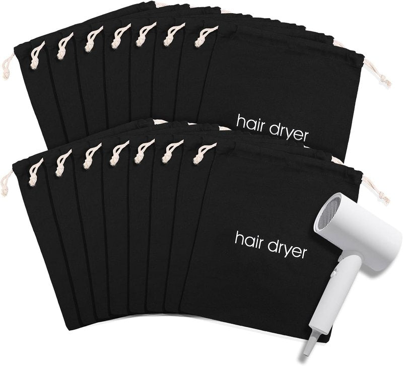 Hair Dryer Bags - Drawstring Storage Pouch for Blow Dryers & Styling Tools | 15in x 13in, 16 PCS Black