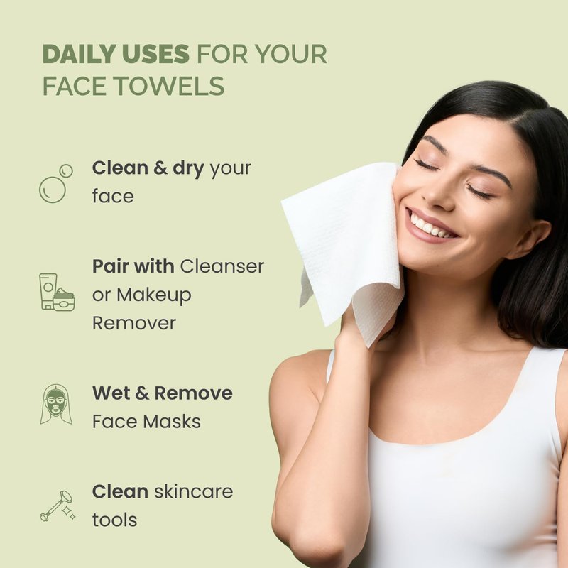 Disposable Face Towels - XL 10"x12" Biodegradable Viscose Towelettes for Women | 100 Count