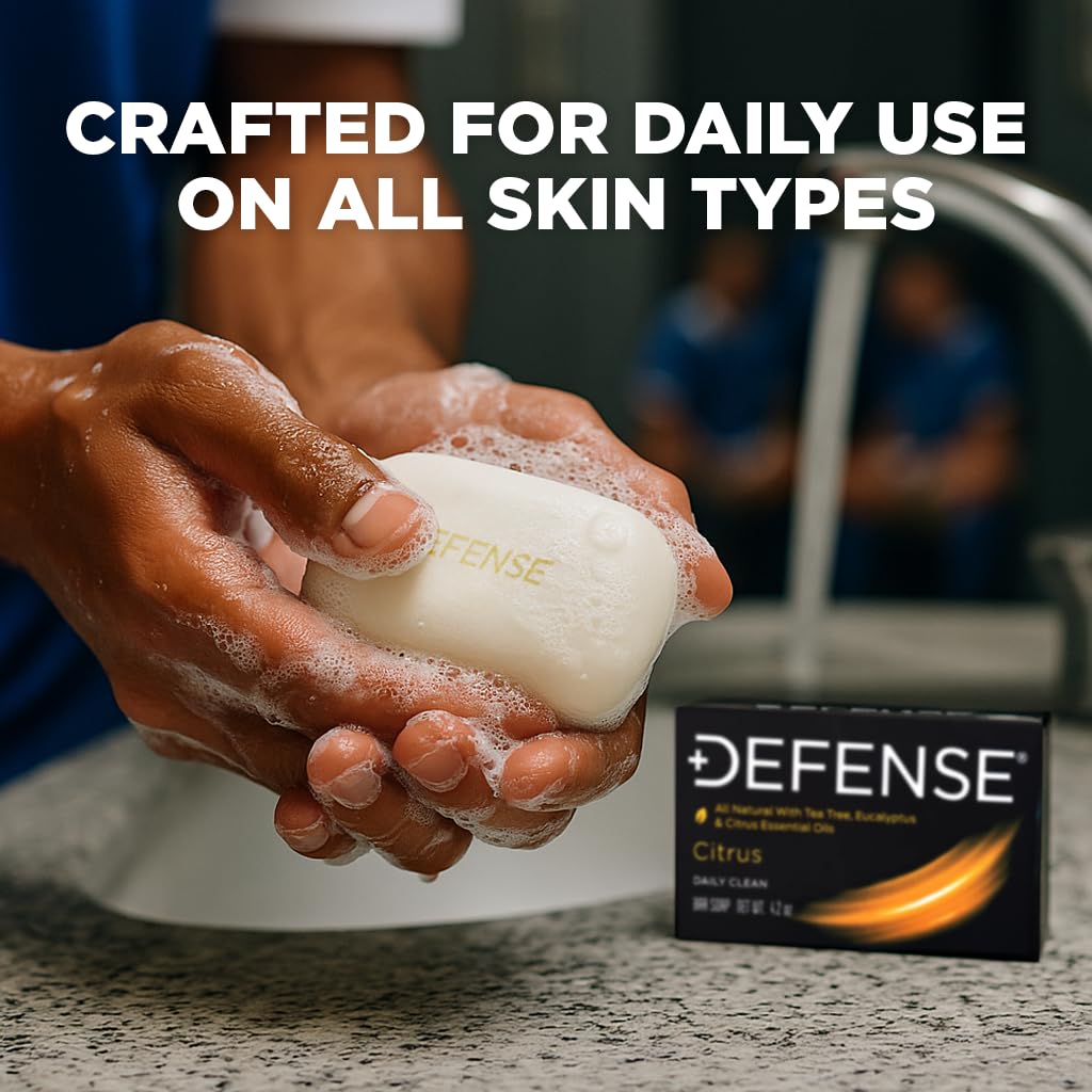Defense Soap Citrus Bar – All Natural Tea Tree, Eucalyptus & Citrus Essential Oils – Post Workout Hygiene for Athletes, Sports & Active Lifestyles – Washes Away Sweat & Body Odor – 4.2 oz