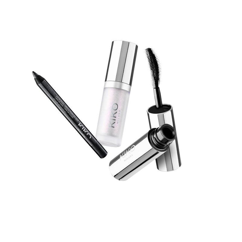 KIKO Milano|Snow-Kissed Holiday Secret Santa Mini Make Up Gift Set|Makeup Gift Set: volumising mascara, eye pencil, and liquid highlighter in miniature form