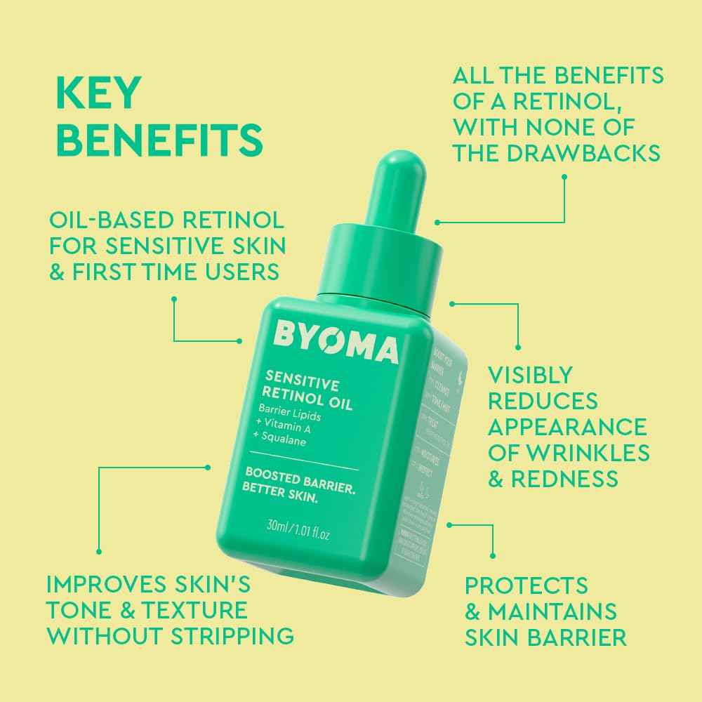 BYOMA Sensitive Retinol Oil - Face Treatment with Squalane & Vitamin A - Ideal for Sensitive Skin - Barrier Repair - 1.01 Fl. Oz