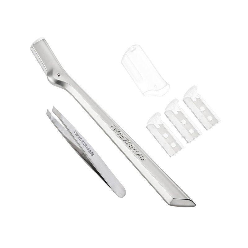 Tweezerman Eyebrow Razor Set - Mini Tweezers with 3 Blades & Safety Cap | Stainless Steel