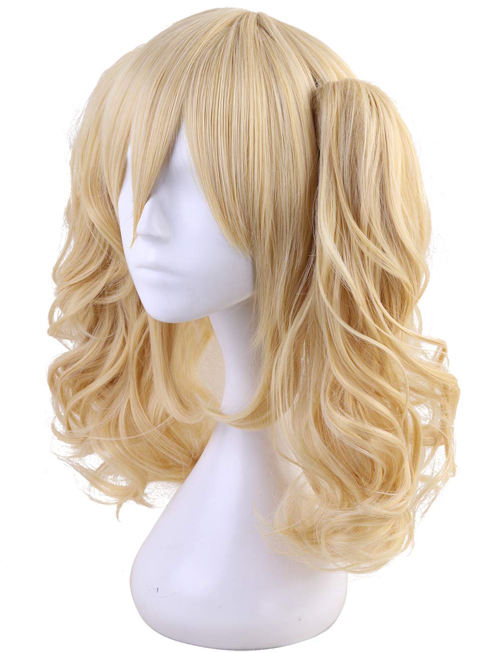 morvally Short Straight Blonde Bob Wig with Two Jaw Claws Ponytail Hair for Cosplay Costume Halloween Wigs