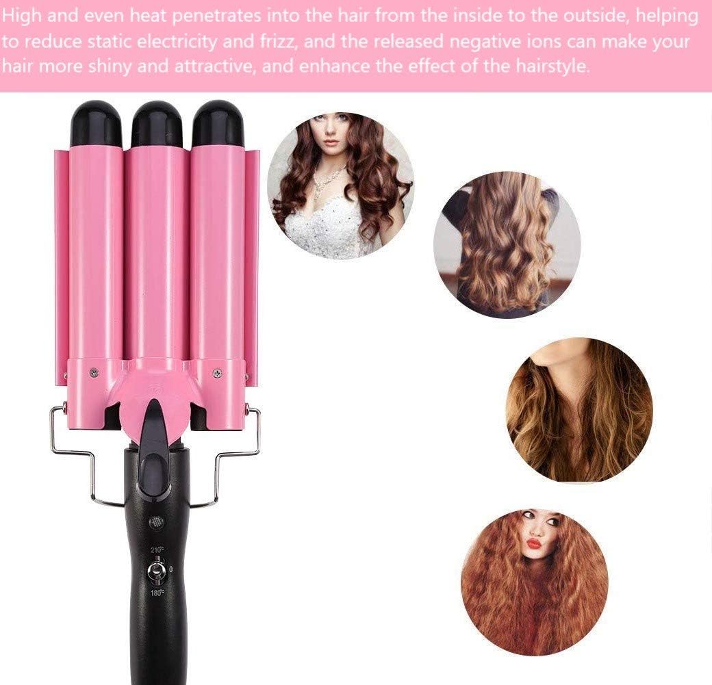 3 Barrel Curling Iron Wand - 26mm Adjustable Temperature Ceramic Hair Waver | Pink