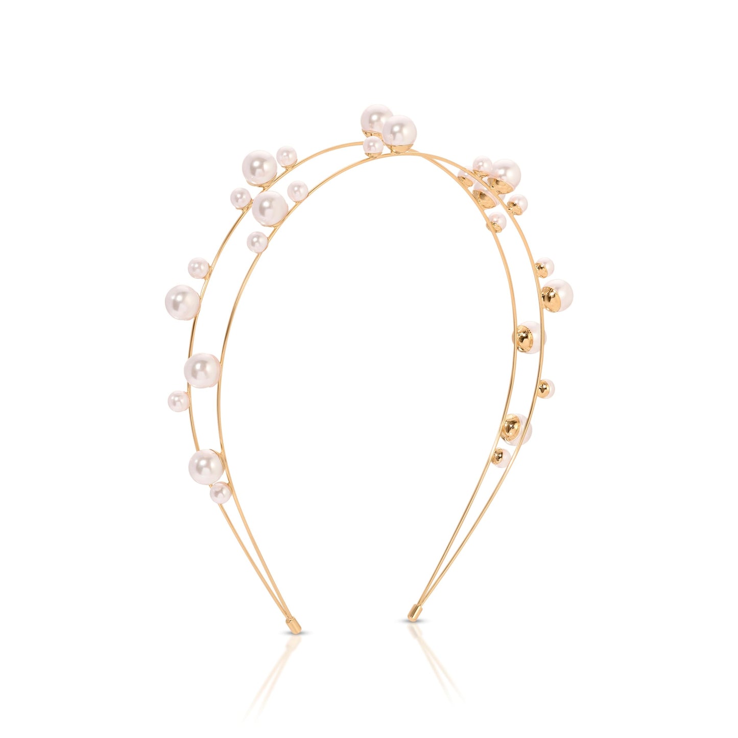 Ettika Gold Headband. Hair Accessories, Gold Headbands for Women. Gold Tone Plated Headband. Topped in Pearls Headband
