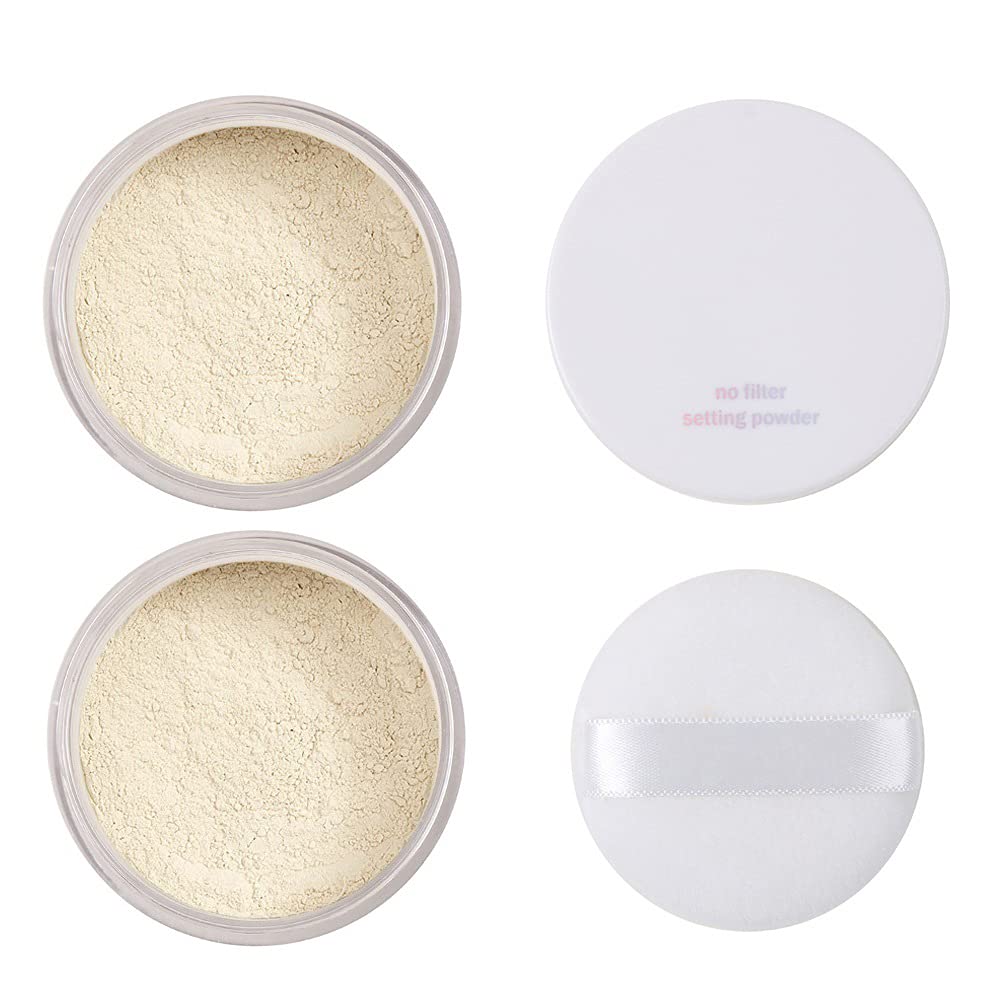 2 Pcs PHOERA Translucent Setting Powder, Control Oil Brighten Skin Color Cover Blemish Face Setting Loose Powder。 (01 Translucent)