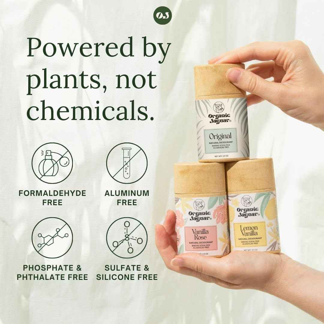 Organic Jaguar Aluminum Free Deodorant for Women and Men, 100% Natural Deodorant with Coconut Oil, Shea Butter, Baking Soda Free, Safe for Sensitive Skin, Long Lasting, Unisex, 2 oz