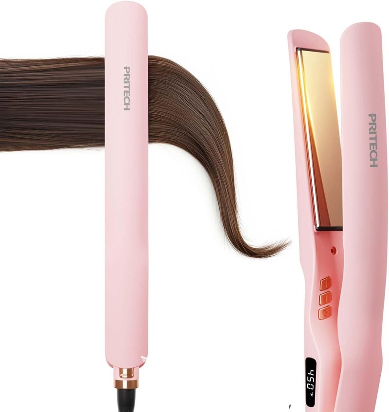 Flat Iron Hair Straightener - 1 Inch Titanium Fast Heating | 12 Temp Settings, Auto Shut Off, Dual Voltage for Silky Hair