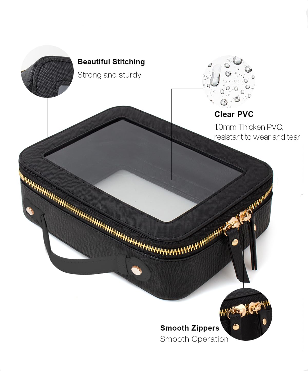 FFpaw Clear Toiletry Bag Set for Women, Transparent Travel Makeup Case Portable Skincare Cosmetic Bag with Zipper Waterproof Makeup Pouch Car Organizers Car Accessories for Essentials (Dual Black)