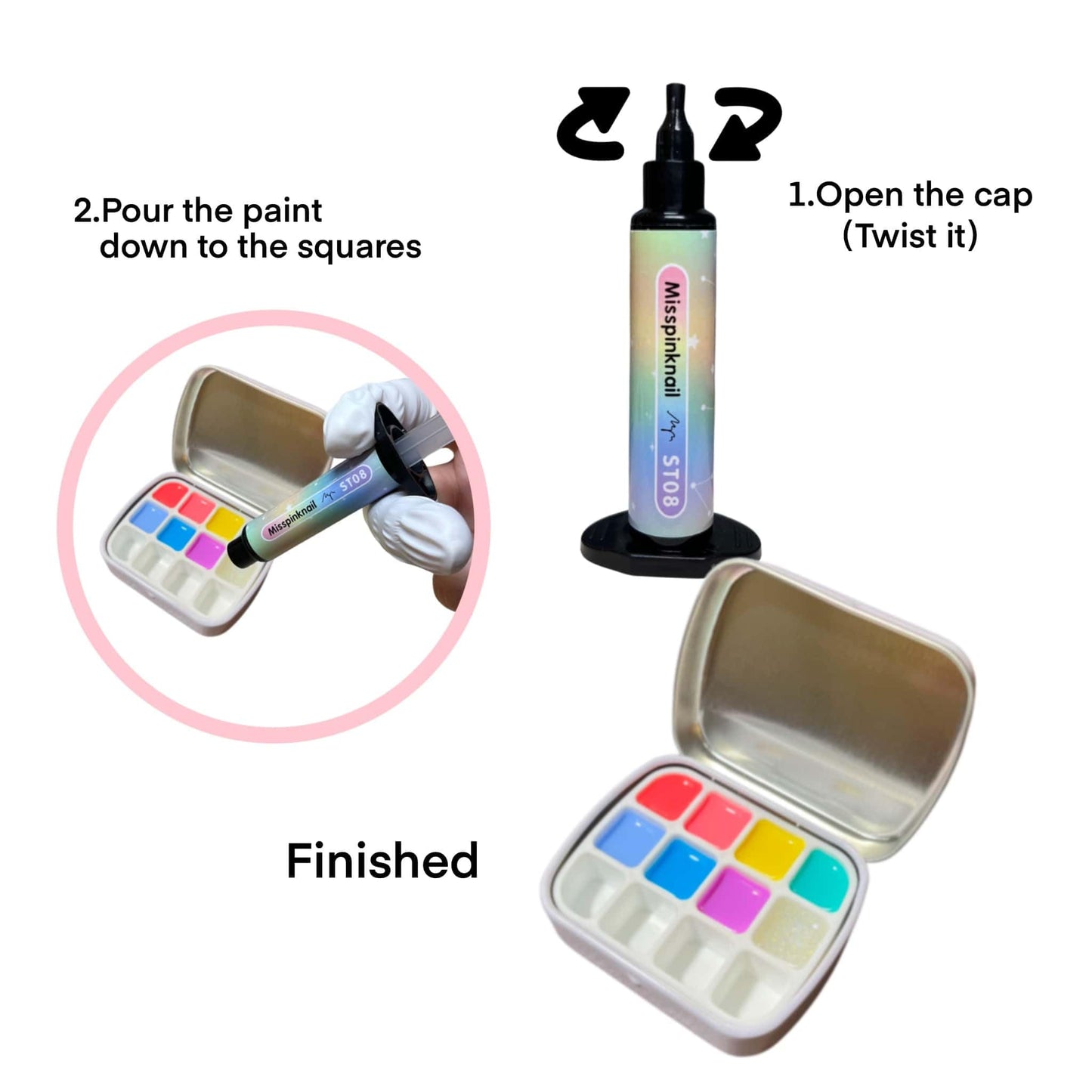 YJMyujimi Semi Translucent jelly Gel Rainbow Set 8 colours 5g each Black Tube gel polish DIY at home nail art drawing 7bright colour & 1 sparkling gel Small case with 12 divisions Fine packaging Gift