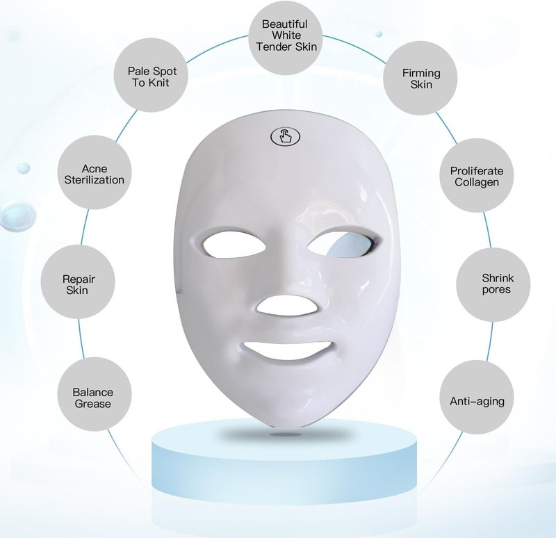 LED Face Mask | 7+1 Modes Portable Red Light Therapy for Skin Care - Rechargeable Blue & Red Light Mask