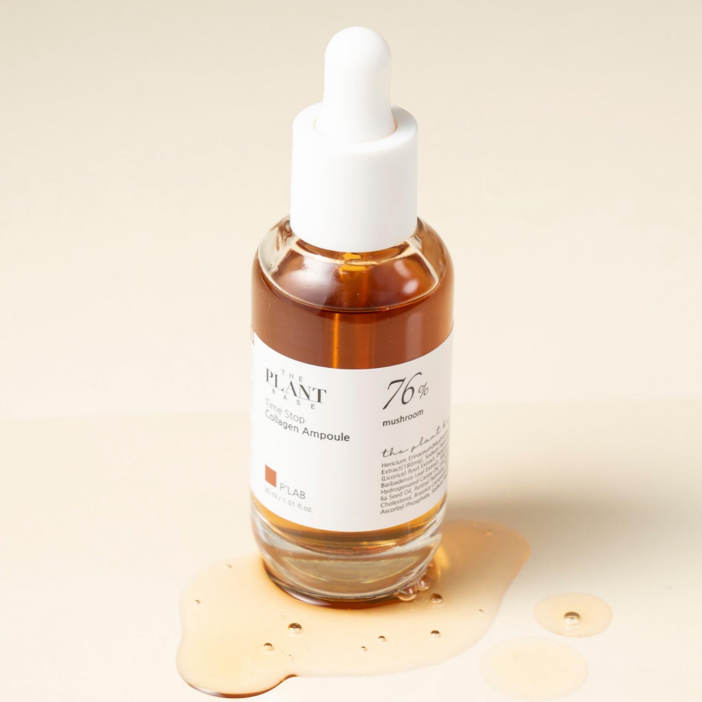 THE PLANT BASE Korean Collagen Serum – Time Stop Mushroom Ampoule, 76.5% Mushroom Extract & Vegan Collagen Face Serum for Anti-Aging, Firming & Plumping | K-Beauty Award Winner, 1.01 fl oz