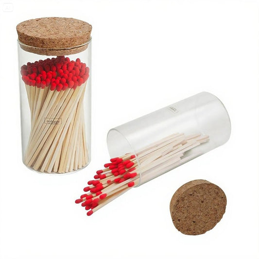 Meya Luxury Colored Safety Matches | 4-Inch Long Matches in Glass Jar | Perfect for Lighting Candles | 150 PIECES | 10 CANDLES AND EXTRA EMPTY JAR GIFT (RED)