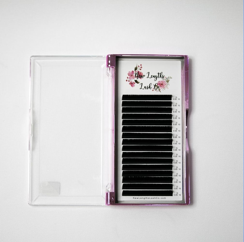CC Curl Single Length Tray Eyelash Extensions for Professional Use, Ultra Black, (11mm / 0.03mm), 16 Rows, New Lengths Lash Co.